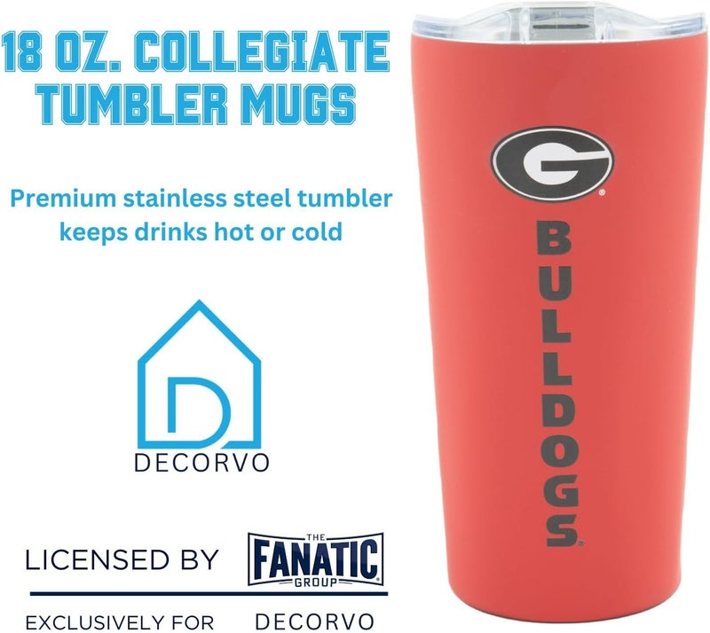 Decorvo Officially Licensed Collegiate Stainless Steel Tumbler - Double Walled Insulated Travel Tumbler with Slide Lid - 18 oz (Georgia - Red) - Image 4